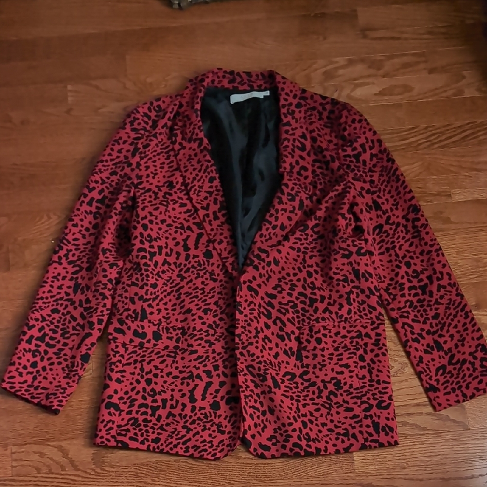 Red and Black Animal Print Blazer - Picture 2 of 4